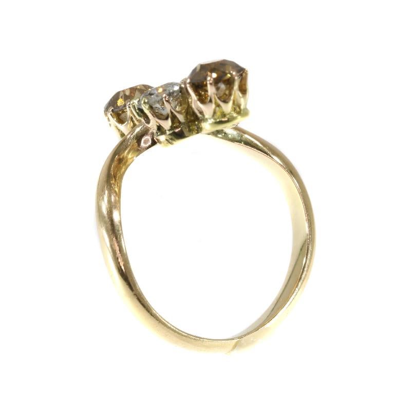Victorian Antique Diamond 18 Karat Yellow Rose Gold Aigrette Engagement Ring For Sale 1