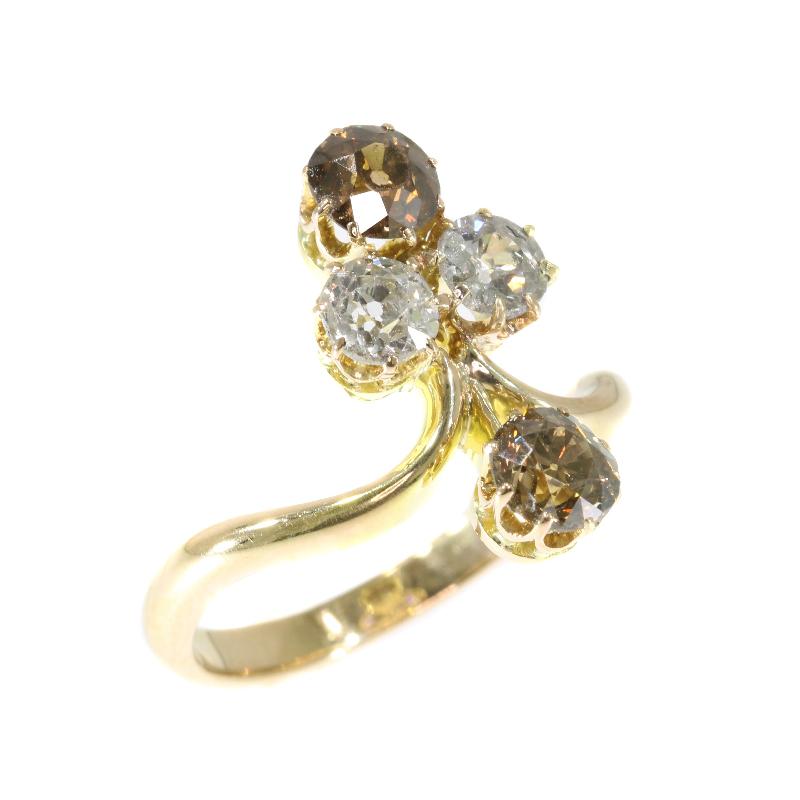 Victorian Antique Diamond 18 Karat Yellow Rose Gold Aigrette Engagement Ring For Sale 3