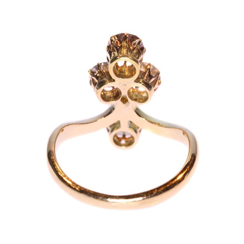 Victorian Antique Diamond 18 Karat Yellow Rose Gold Aigrette Engagement Ring For Sale 4