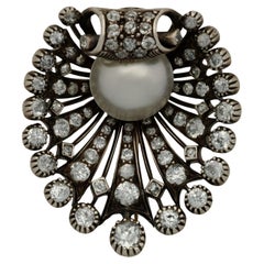 Broche victorienne en diamant et perle naturelle Circa 1880