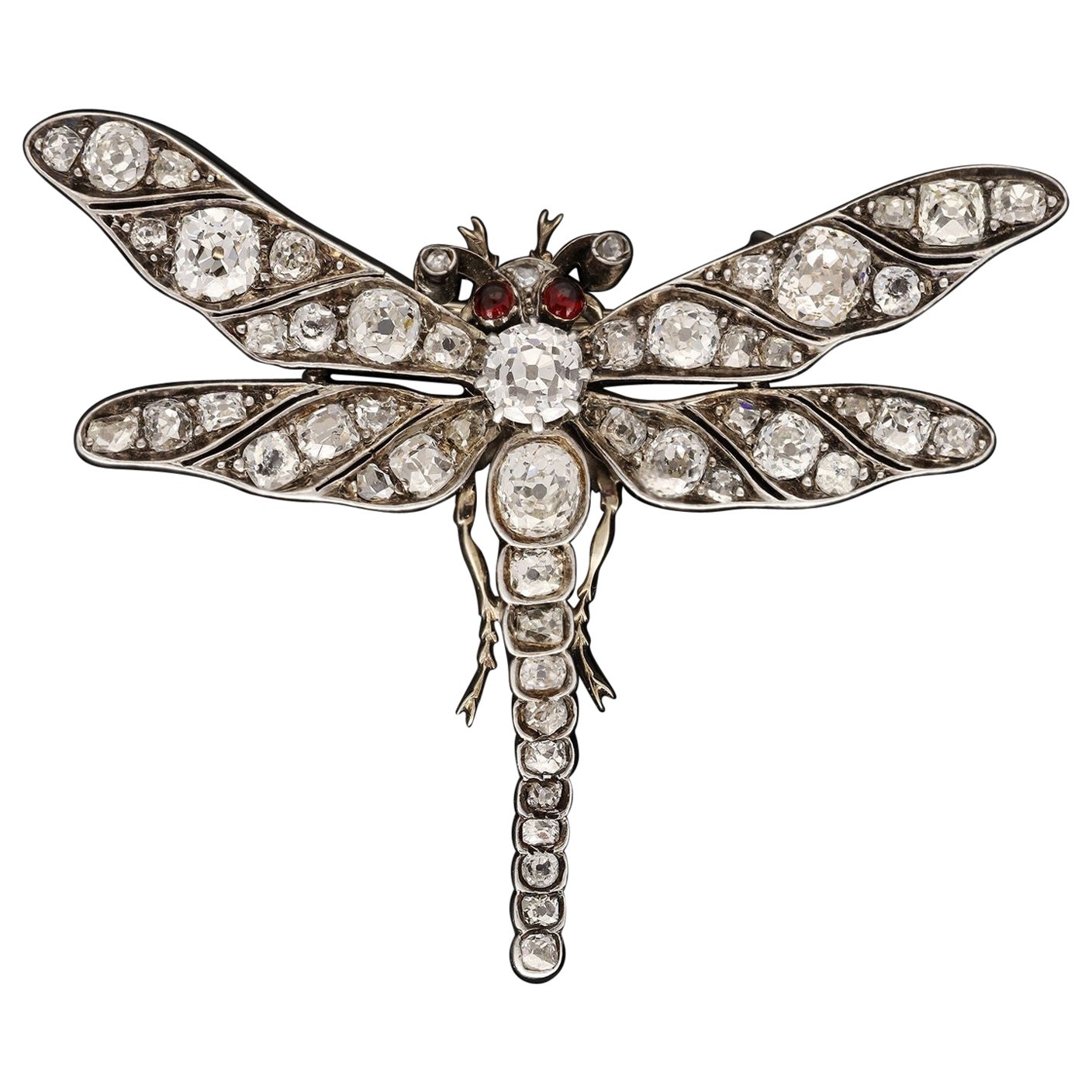 Broche libellule victorienne ancienne en diamants, c. 1870