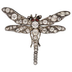 Broche libellule victorienne ancienne en diamants, c. 1870
