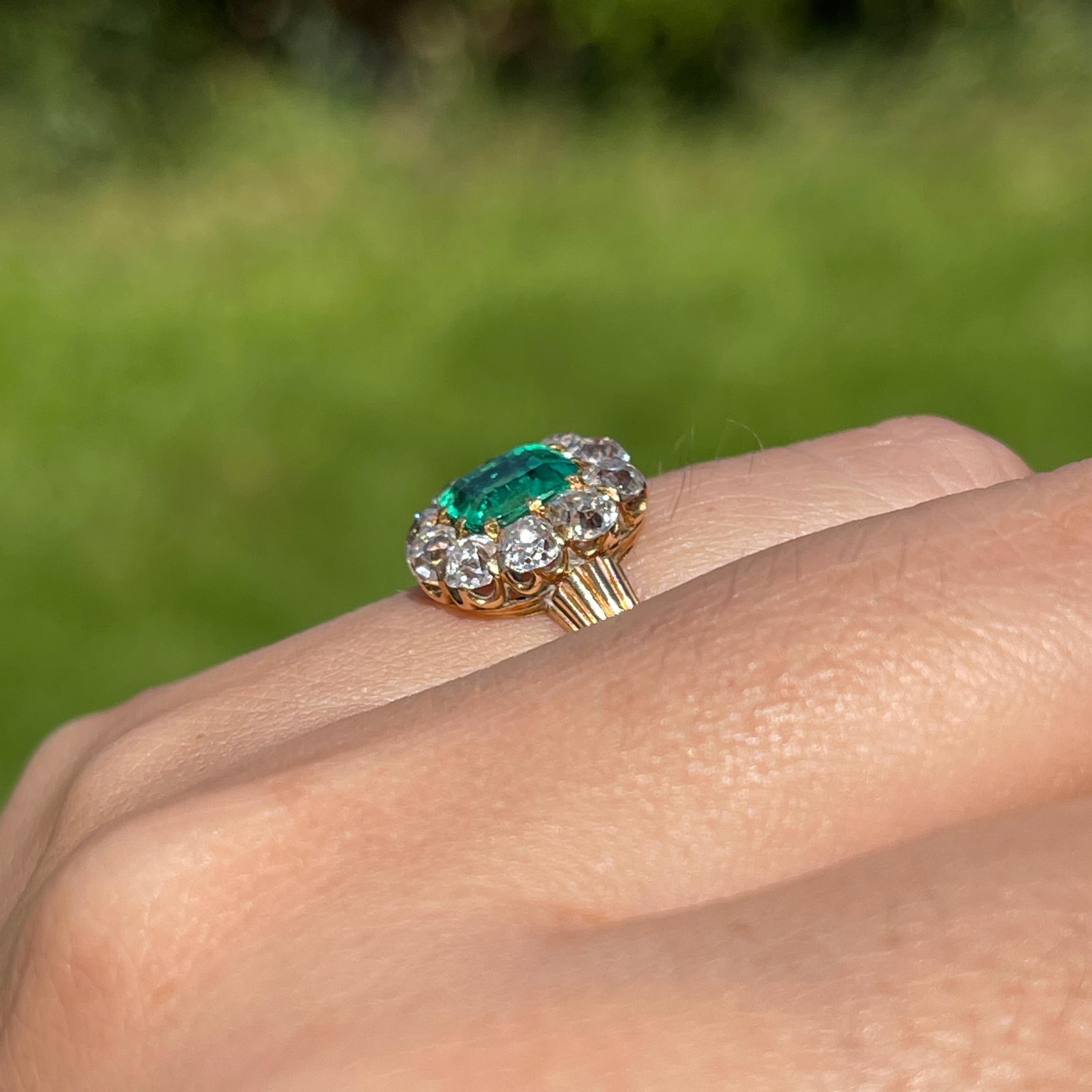 Victorian Antique Emerald Diamond Cluster Engagement Ring 2