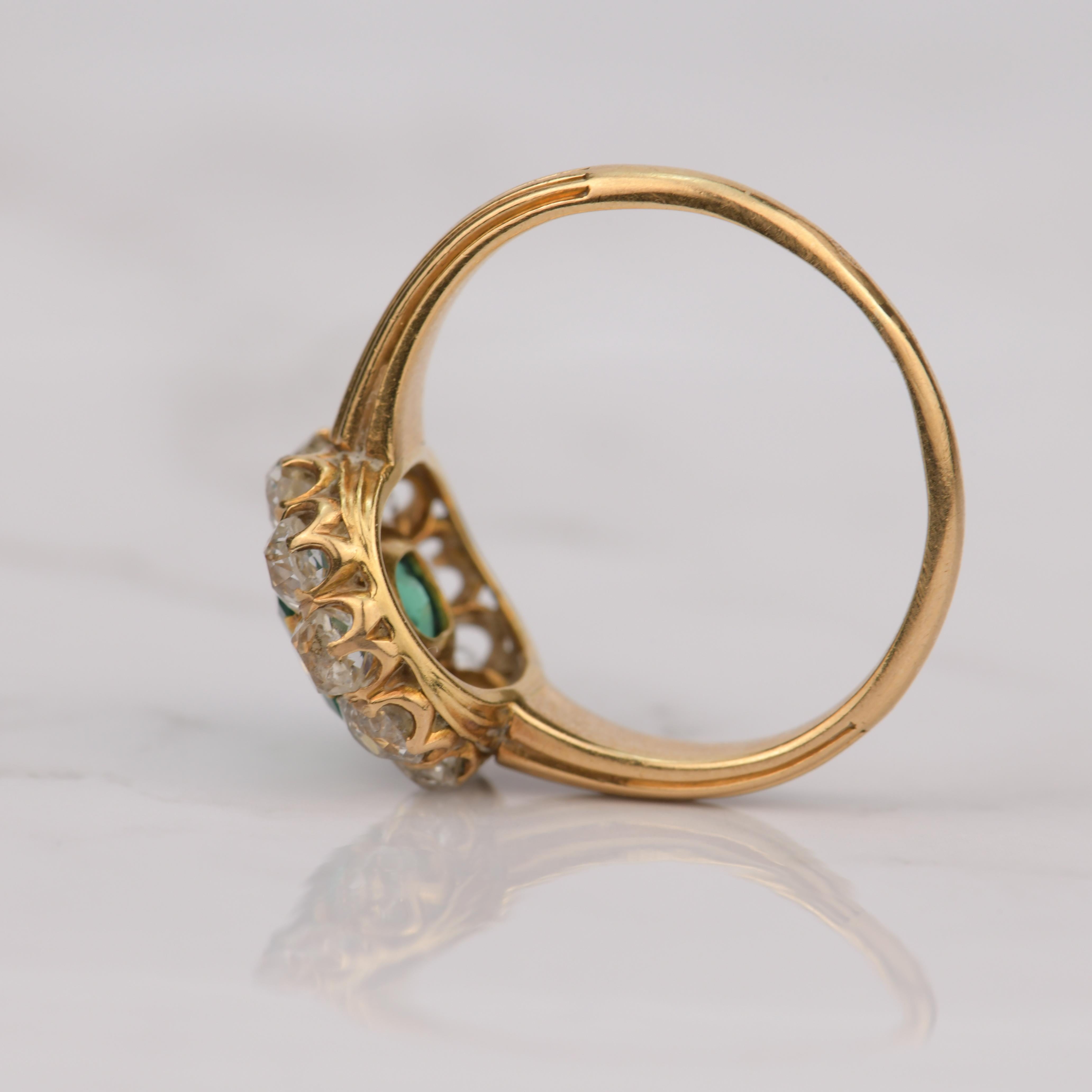 Victorian Antique Emerald Diamond Cluster Engagement Ring 3