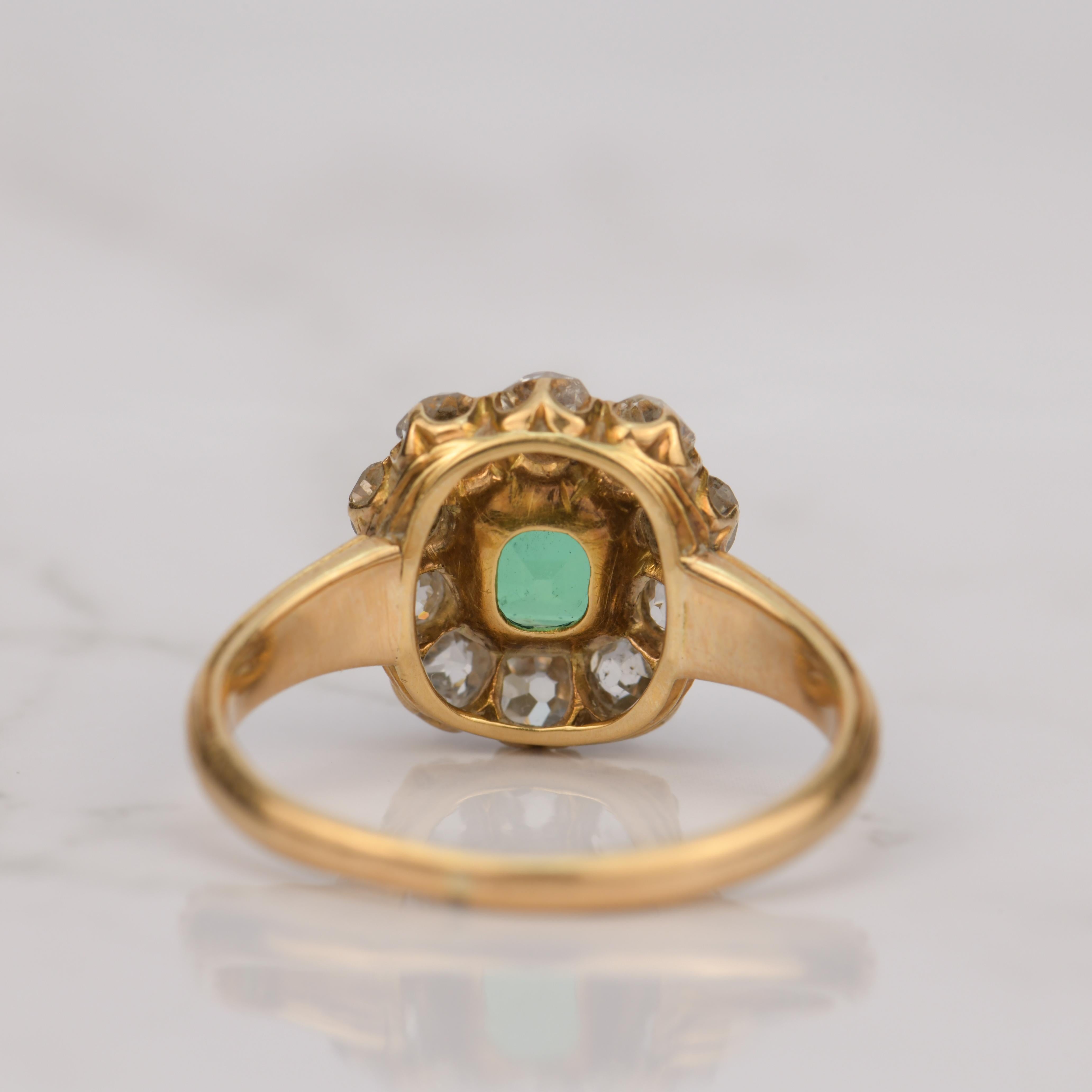 Square Cut Victorian Antique Emerald Diamond Cluster Engagement Ring