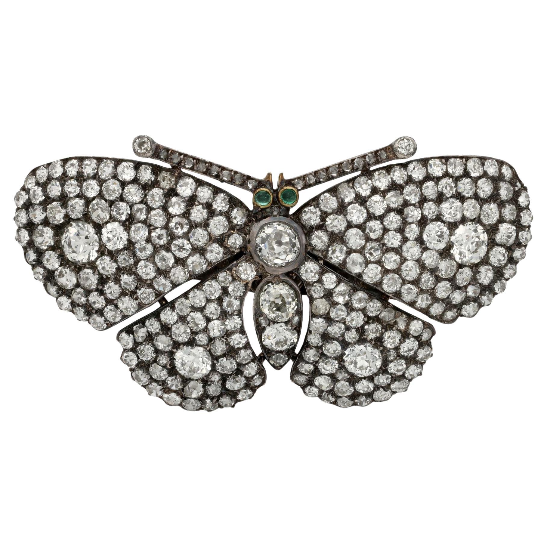 Victorian Antique En Tremblant Diamond Butterfly Brooch circa 1870
