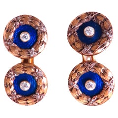 Boutons de manchette victoriens anciens en émail 14 carats 12479