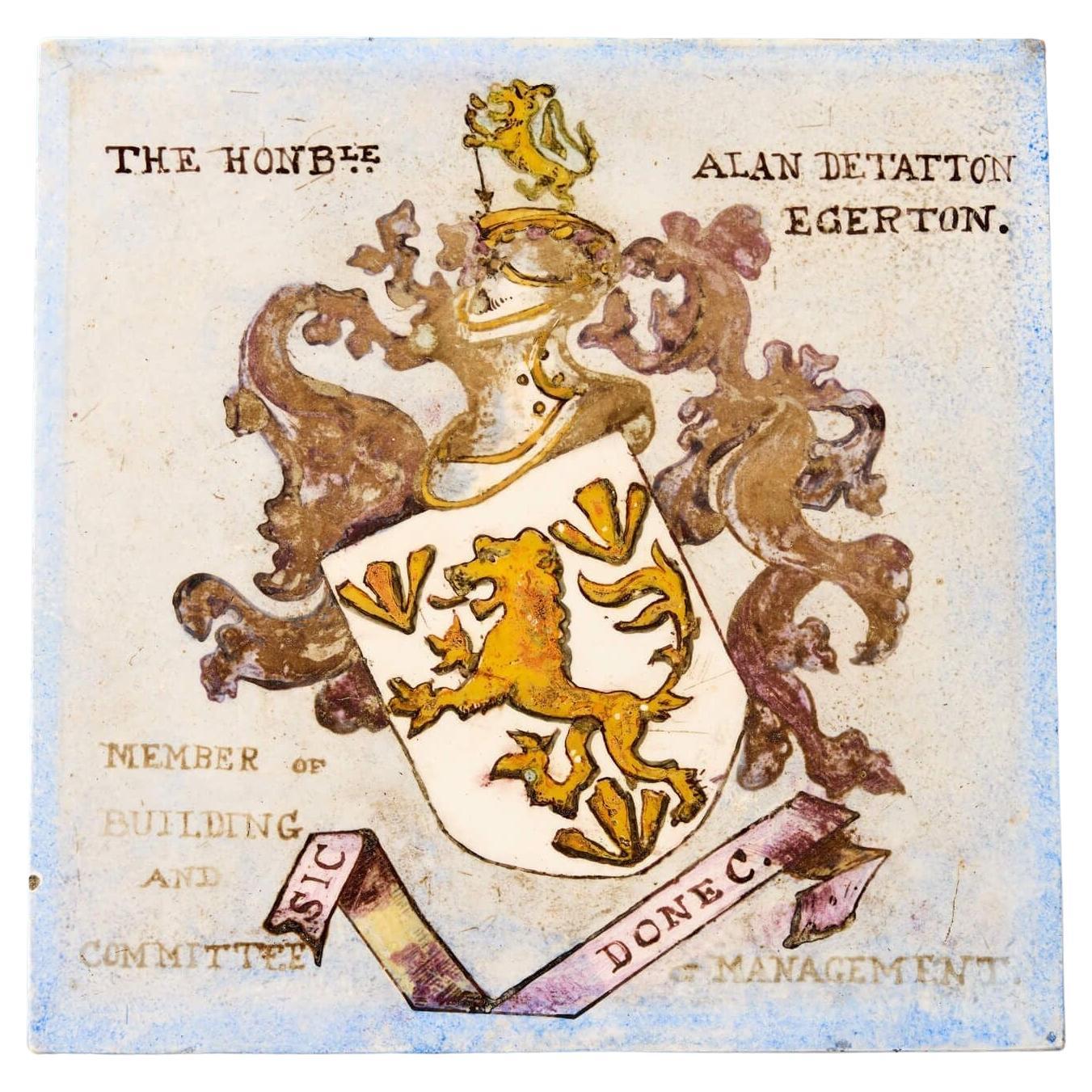 Victorian Antique English Armorial Tile For Sale