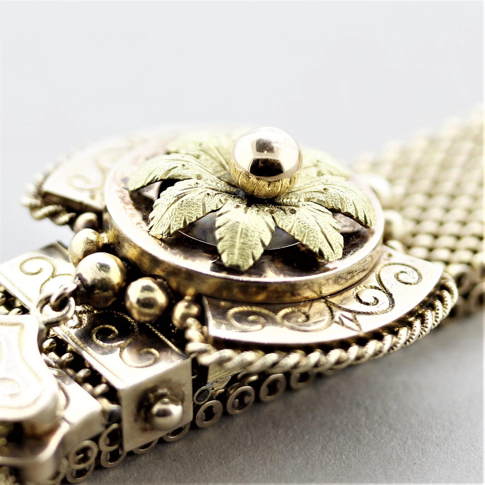 Victorian Antique Floral Motif Gold Slide Bracelet For Sale 1