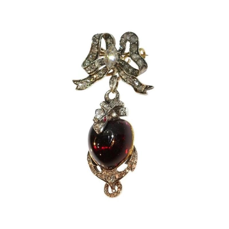 Victorian Antique Garnet and Diamond Snake Pendant Brooch, 1830s For Sale