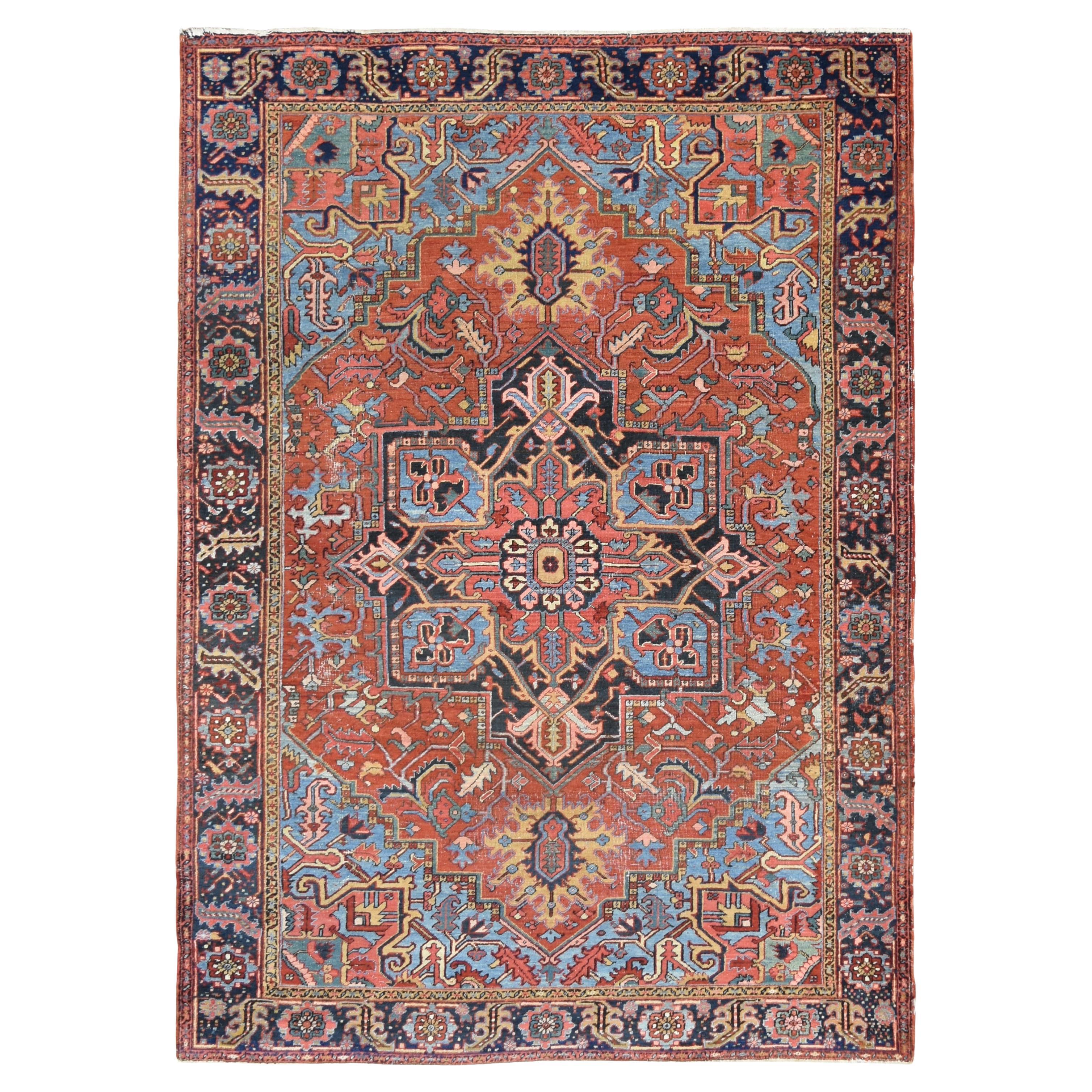 Viktorianischer antiker geometrischer Medaillon-Wollteppich 7'7''x10' CIRCA 1960 im Angebot