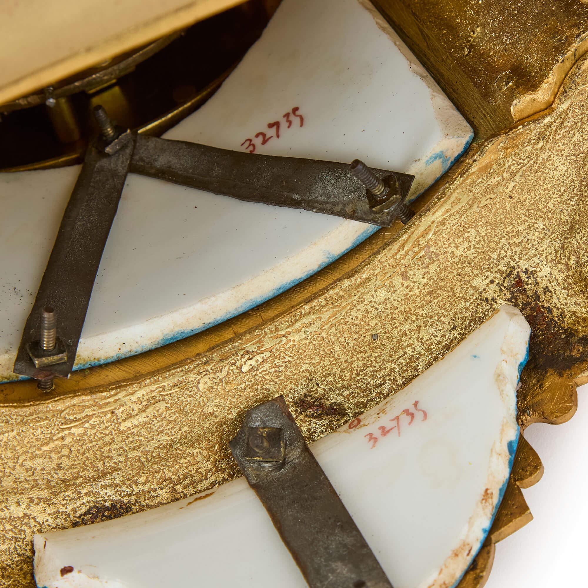 Victorian Antique Gilt Bronze Sèvres Style Porcelain Mantel Clock H. Bright Leam en venta 2