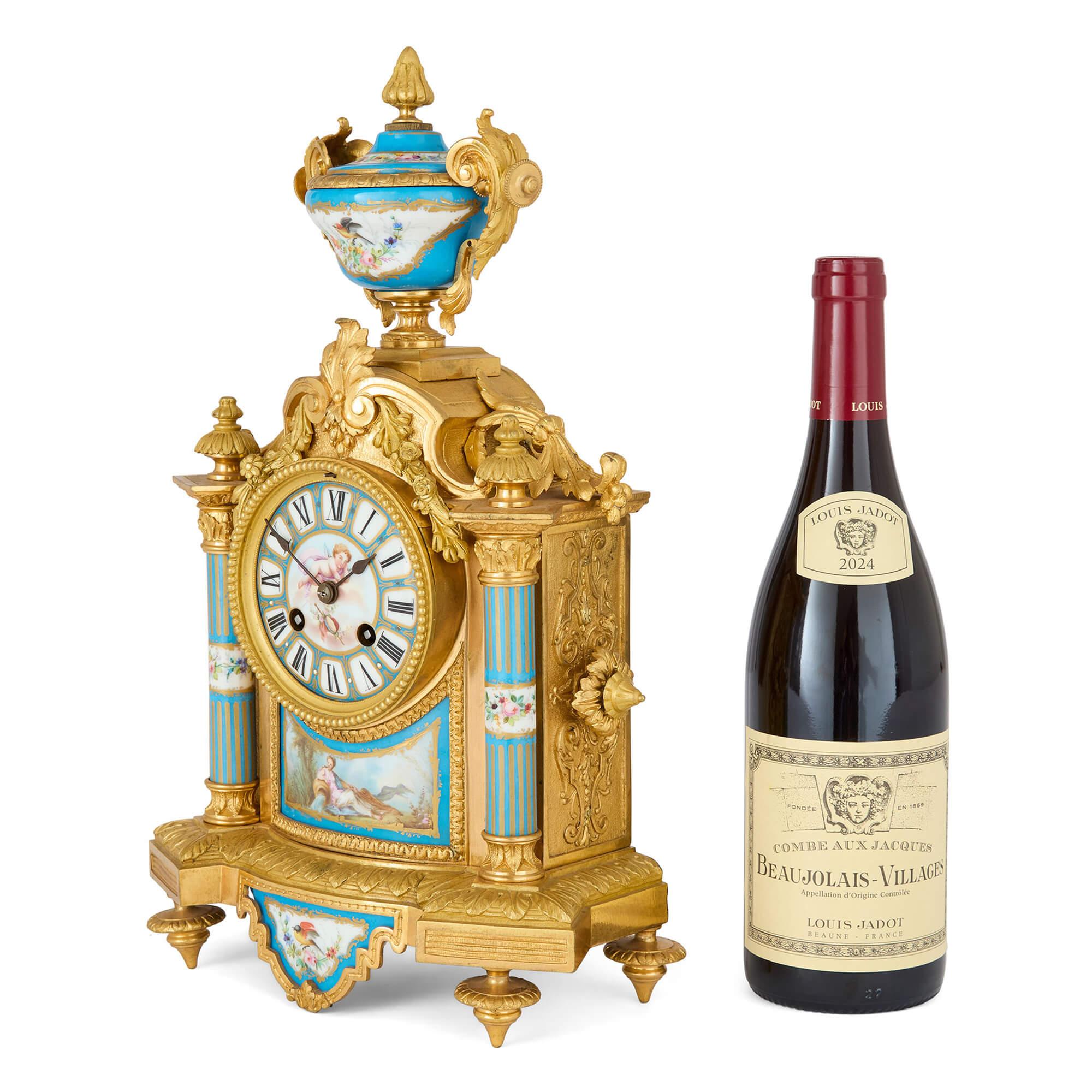 Victorian Antique Gilt Bronze Sèvres Style Porcelain Mantel Clock H. Bright Leam en venta 3