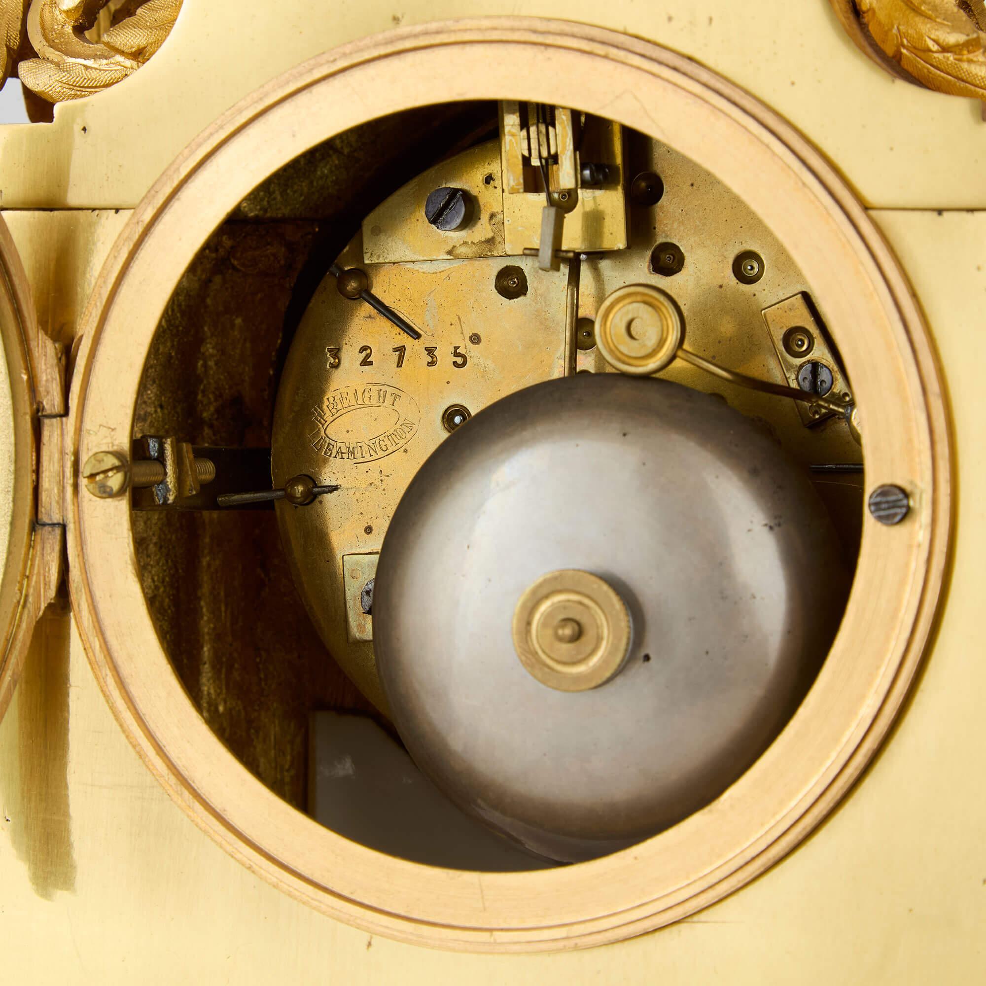 Victorian Antique Gilt Bronze Sèvres Style Porcelain Mantel Clock H. Bright Leam en venta 1