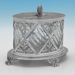 Victorian Antique Glass & Silver Plate Biscuit Box, C. 1860