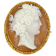 Victorian Antique Hand Carved Cameo Brooch of Dionysus 9ct Yellow Gold C1890s