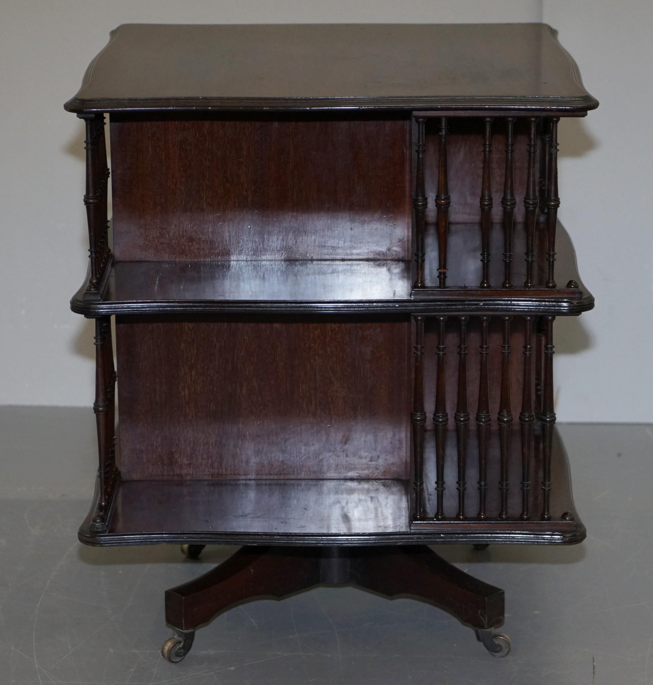 Victorian Antique Howard & Son's Revolving Library Bookcase Side End Wine Table For Sale 2