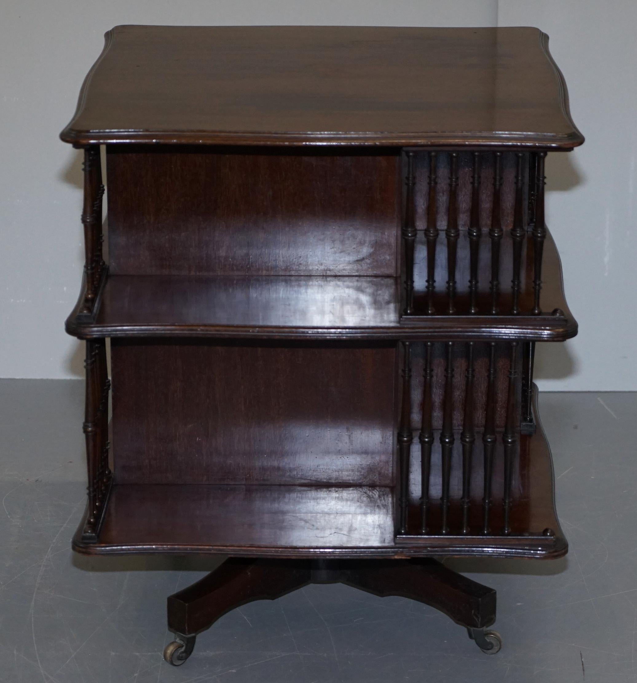 Victorian Antique Howard & Son's Revolving Library Bookcase Side End Wine Table For Sale 4
