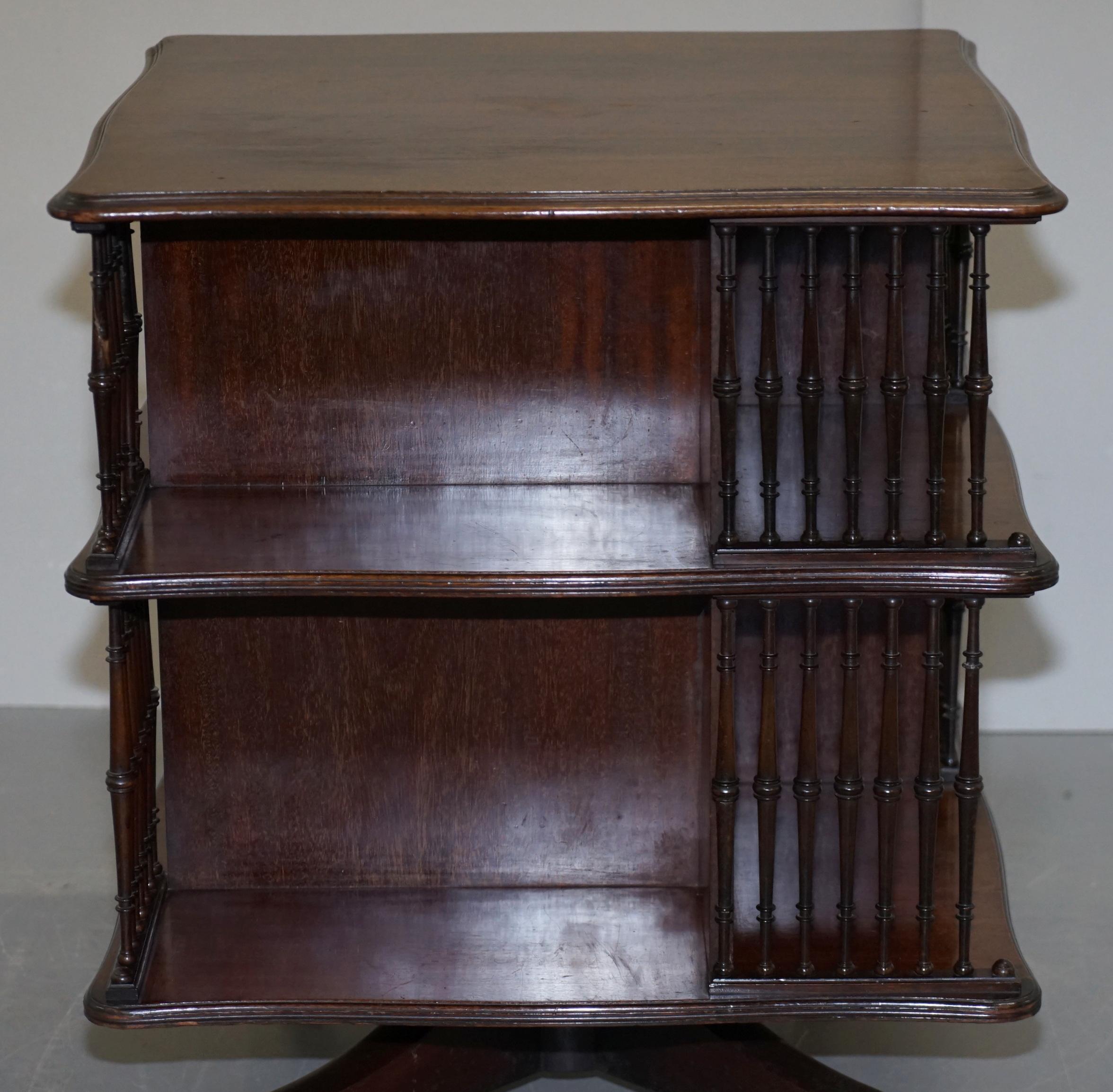 High Victorian Victorian Antique Howard & Son's Revolving Library Bookcase Side End Wine Table For Sale