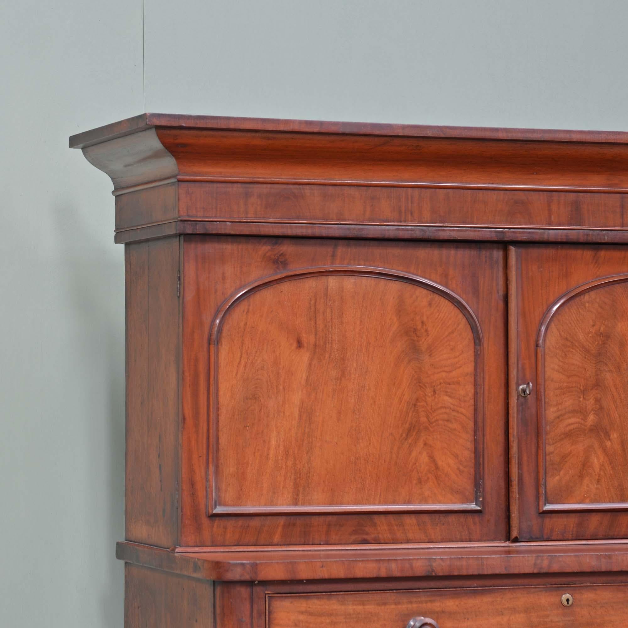 Mid-19th Century Victorian antique mahogany cupboard chest of drawers For Sale