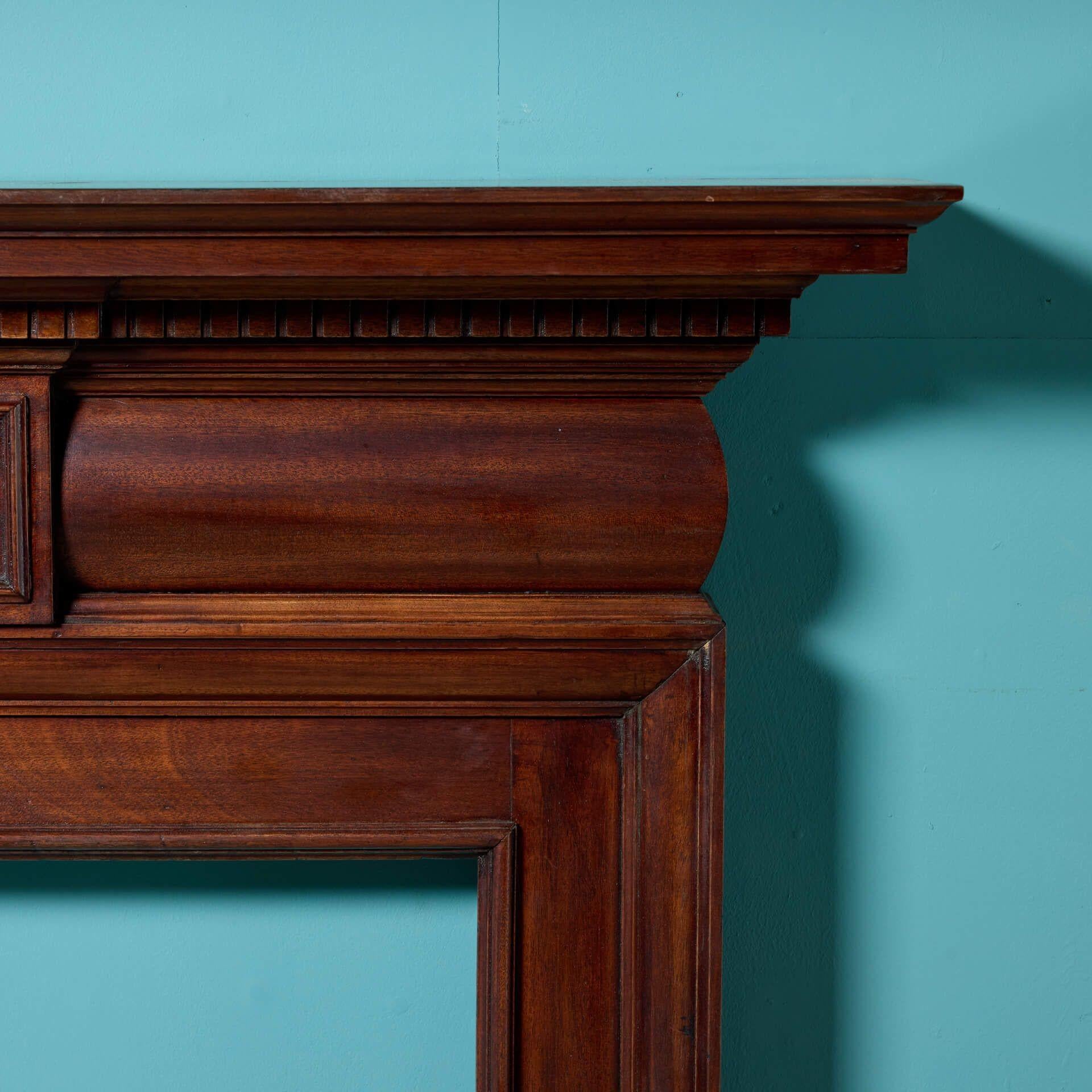 English Victorian Antique Mahogany Fire Mantel For Sale