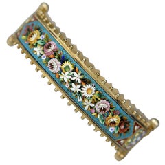 Victorian Antique Micro Mosaic Flower and Dove Bangle Bracelet