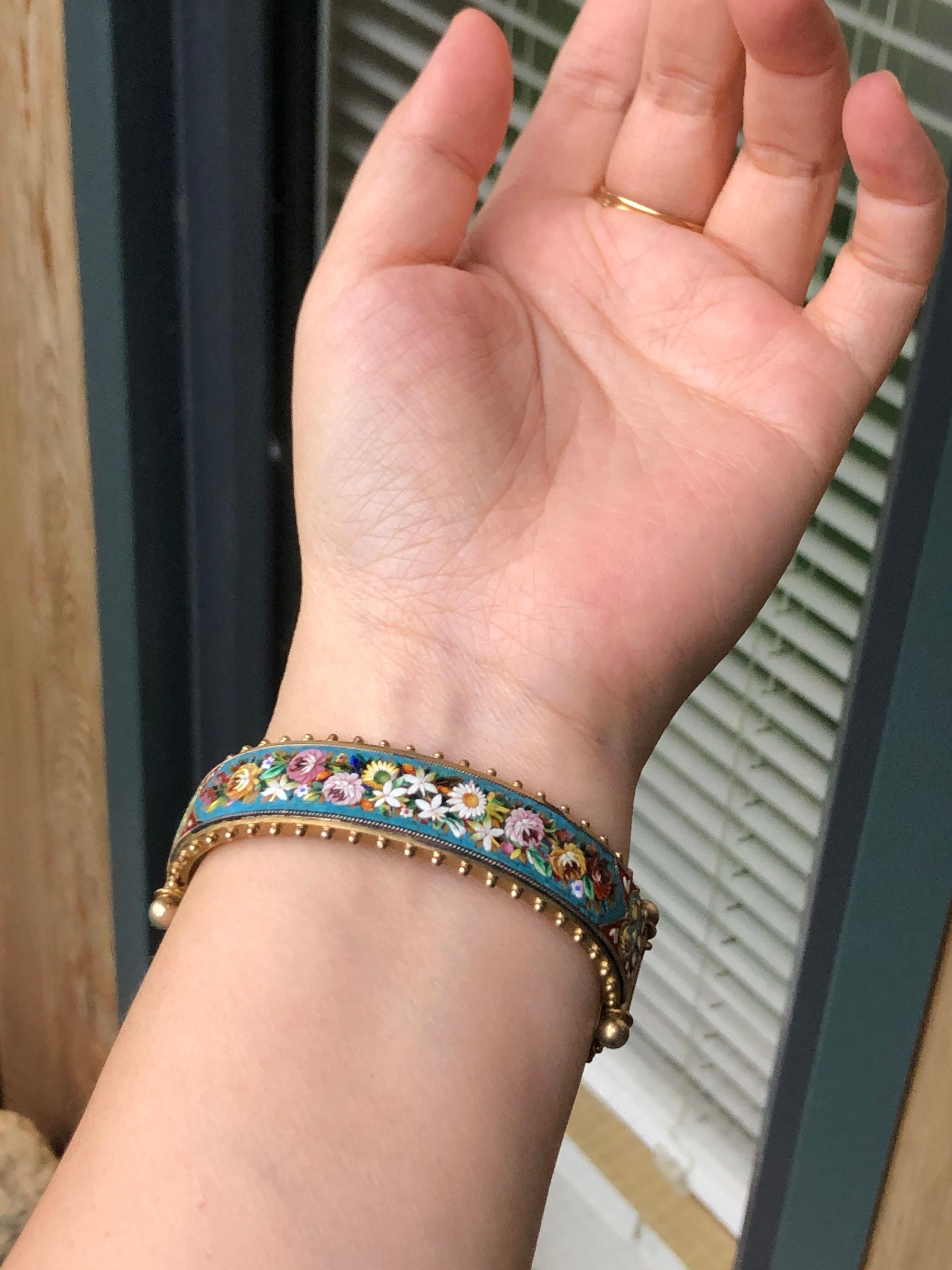 Victorian Antique Micro Mosaic Blume und Taube Armreif Armband (Viktorianisch)