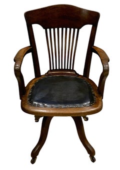 Victorian Antique Oak Clerks Desk Chair, Curved Railback, 19th Century