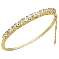 Victorian Antique Old Cut Diamond and 18ct Yellow Gold Carved Half Hoop Bangle