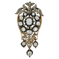 Broche victorienne à pendentif diamant taille ancienne Circa 1880
