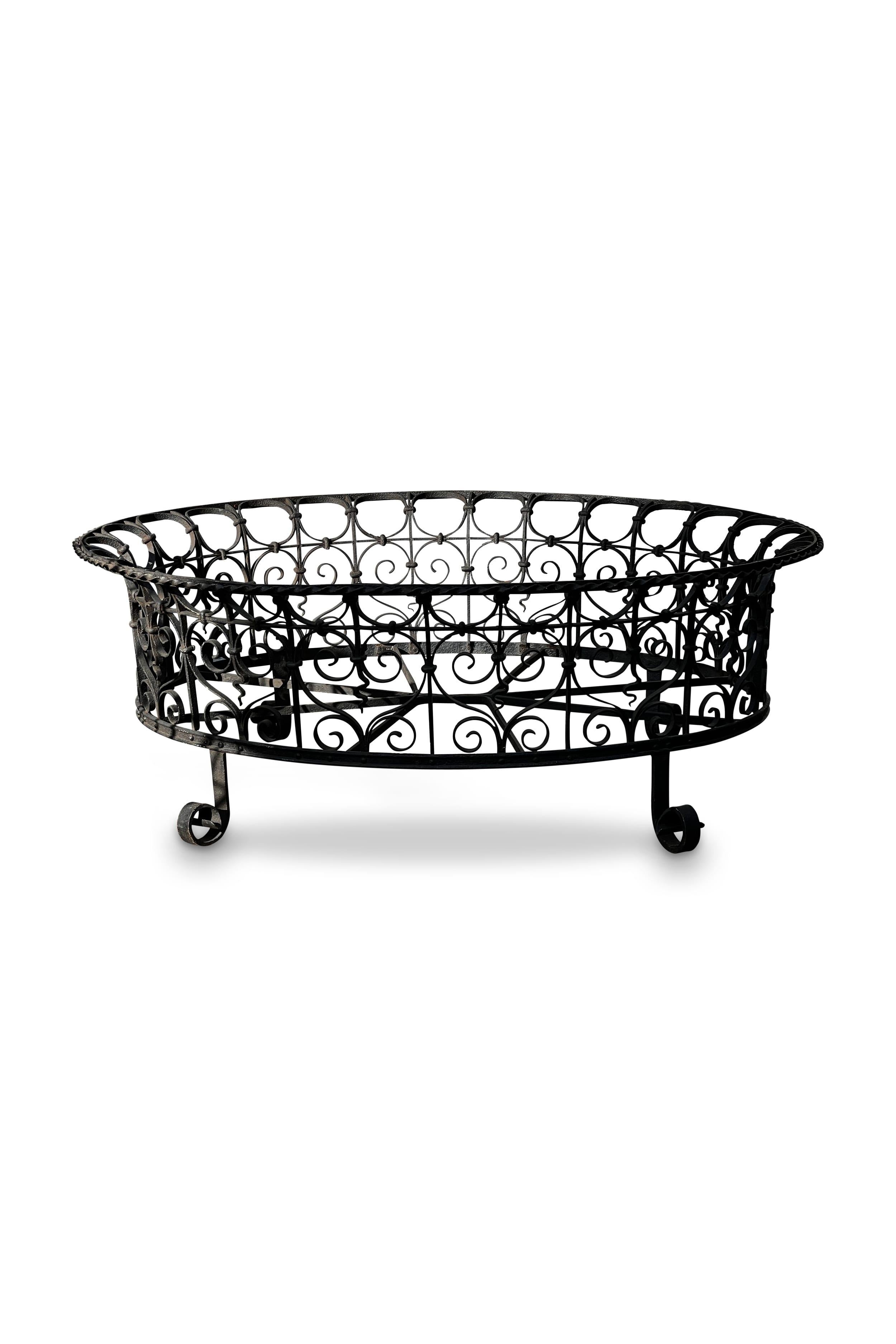 Unknown Victorian Antique Oval Wrought Iron Plant Holder For Sale