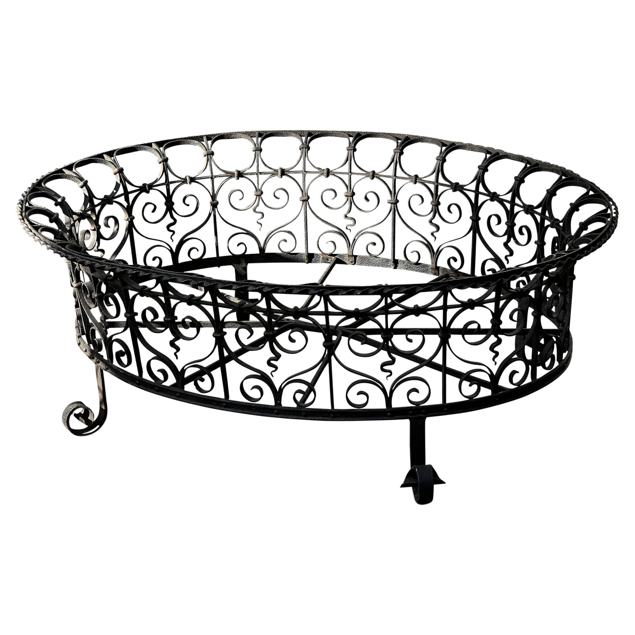 Victorian Antique Oval Wrought Iron Plant Holder For Sale