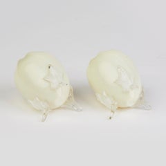 Victorian Antique Pair of Egg Shaped Ivory Glass Footed Vases