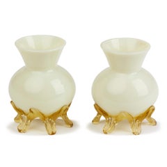 Victorian Antique Pair English Opaque Glass Footed Vases
