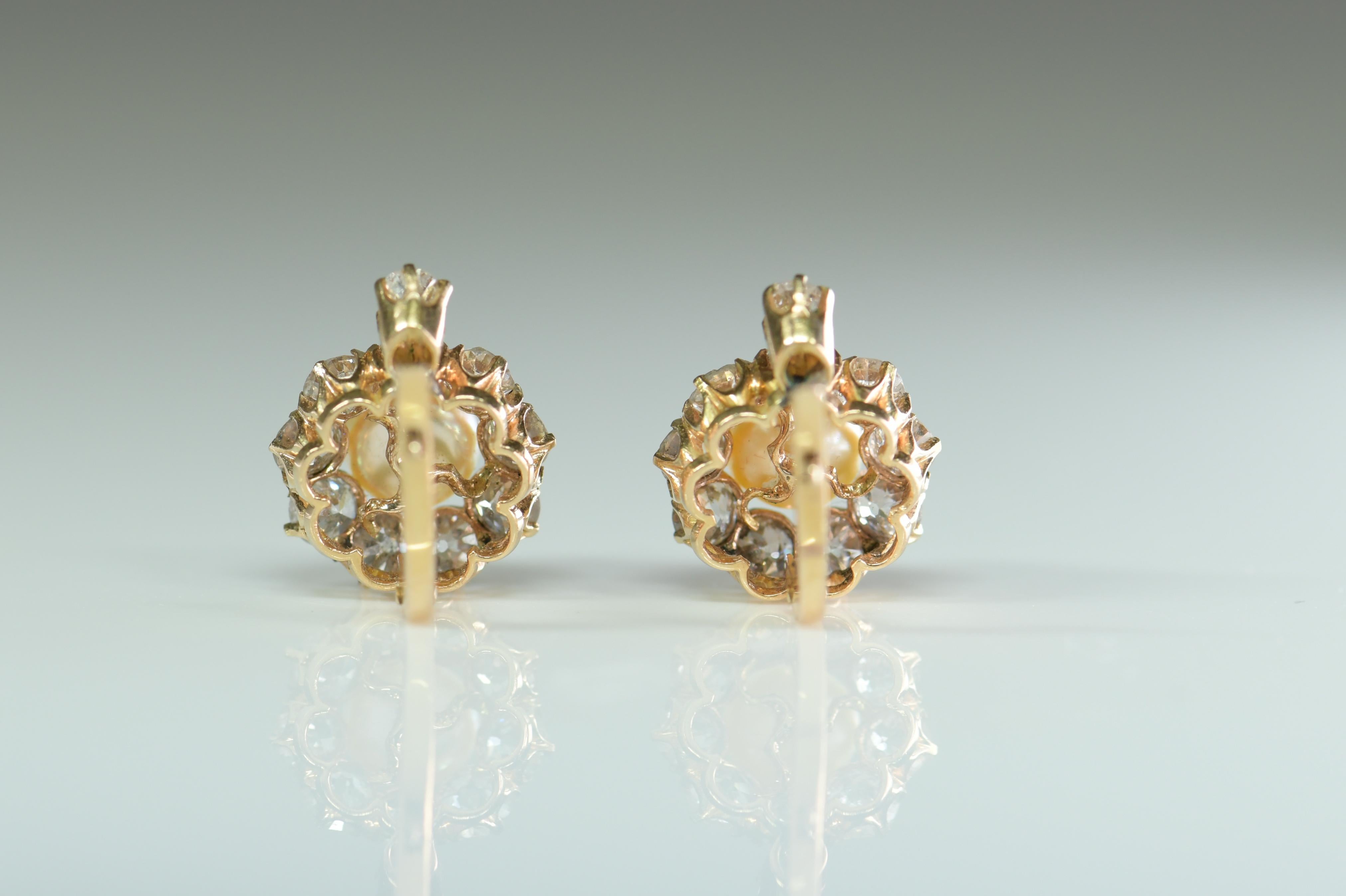 Late Victorian Victorian Antique Pearl And Diamond Cluster Earrings For Sale