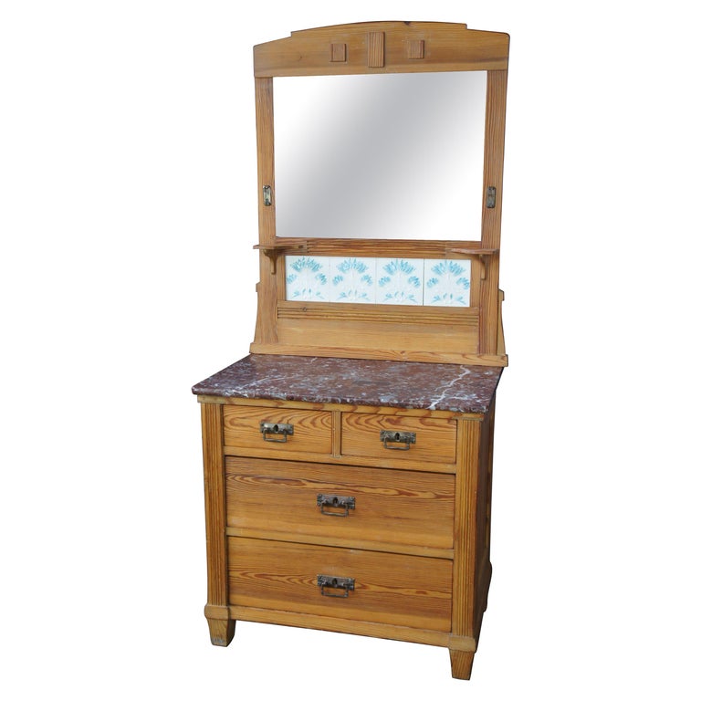 Victorian Antique Pine Marble Top Wash, Antique Pine Dresser With Mirror