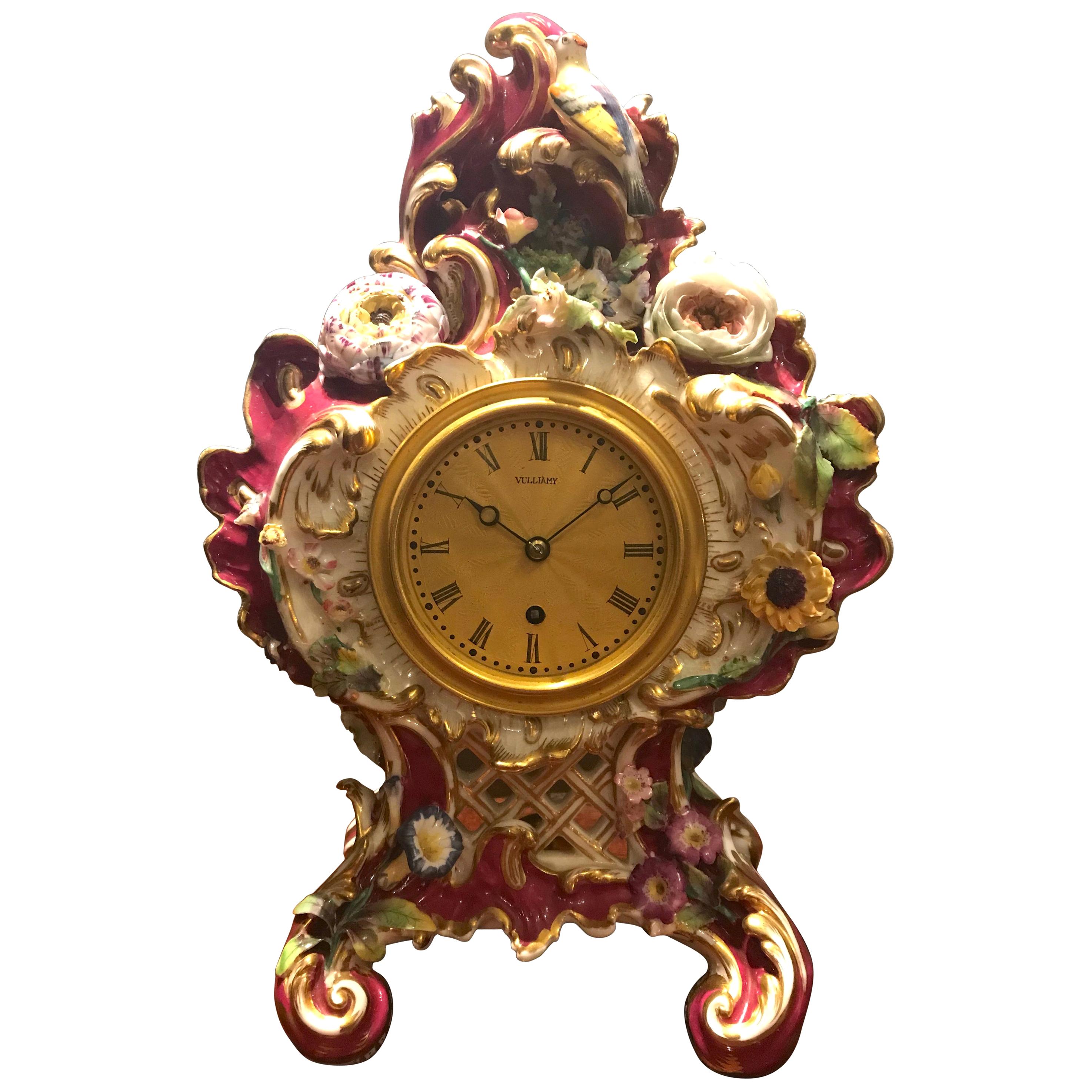 Victorian Antique Porcelain Mantel Clock by Benjamin Lewis Vulliamy, London For Sale