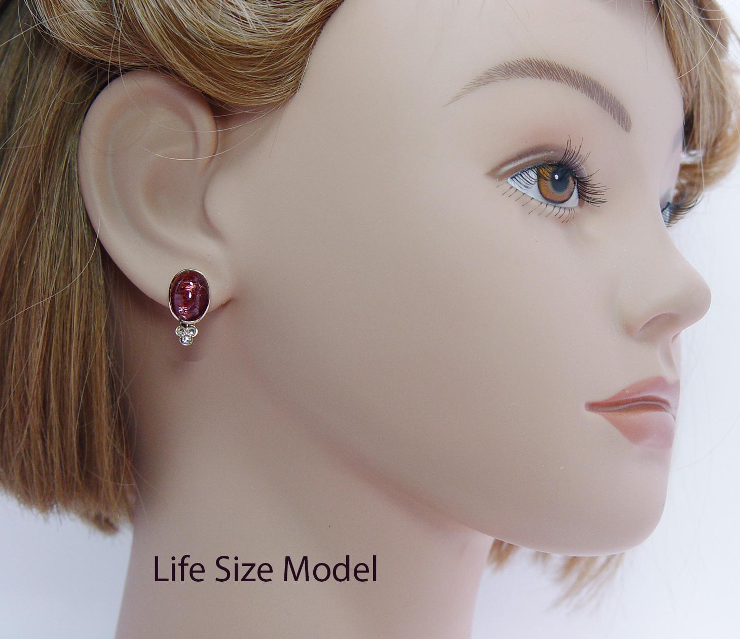 Women's Victorian Antique Red Rutilated Quartz Rose cut Diamond Earrings 14K Gold For Sale