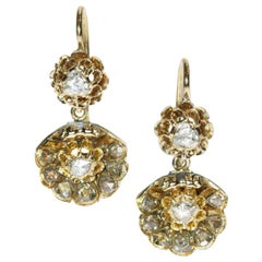 Victorian Antique Rose Cut Diamond and 14 Karat Yellow Gold Drop Earrings