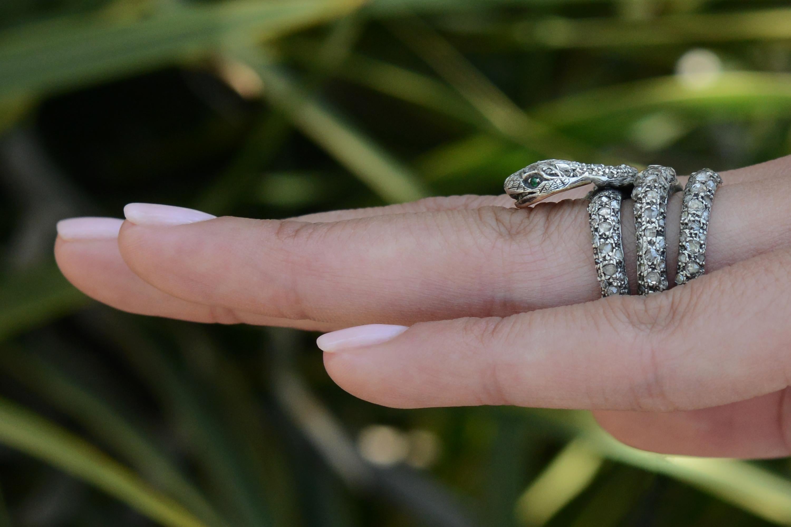 Antiker viktorianischer Schlangen-Ring mit Diamant im Rosenschliff (Viktorianisch)