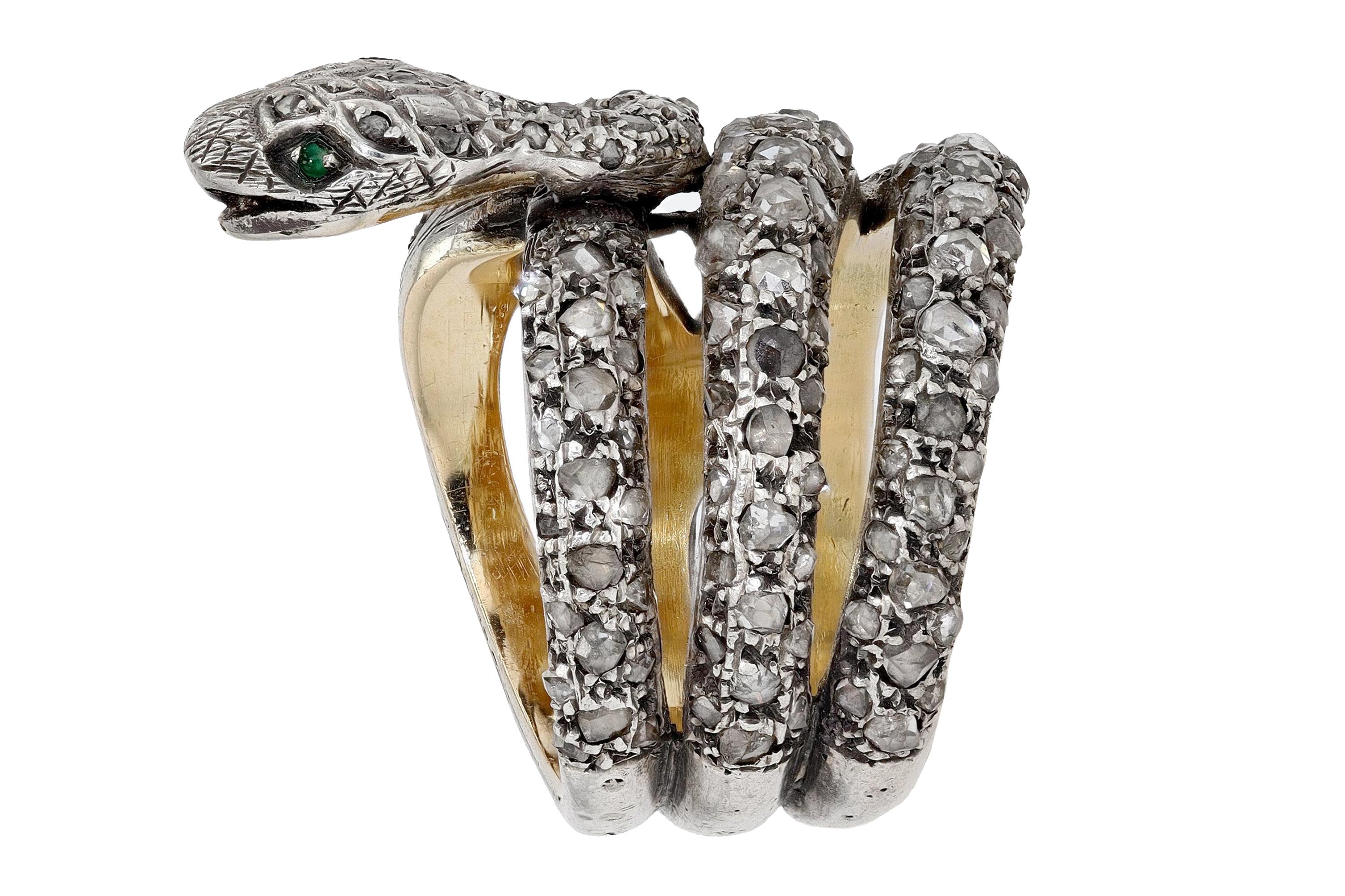 Victorian Antique Rose Cut Diamond Serpent Snake Ring 1