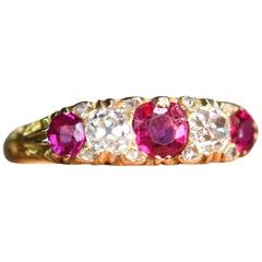 Victorian Antique Ruby and Diamond Five-Stone 18 Karat Gold Ring