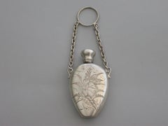 Victorian Antique Silver Aesthetic Bird Engraved Scent Bottle. London, 1877