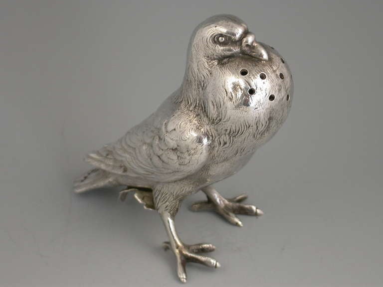 English Victorian Antique Silver Fancy Pigeon Pepper James Barclay Hennell, London, 1879 For Sale