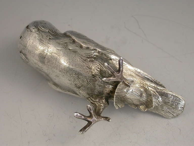19th Century Victorian Antique Silver Fancy Pigeon Pepper James Barclay Hennell, London, 1879 For Sale