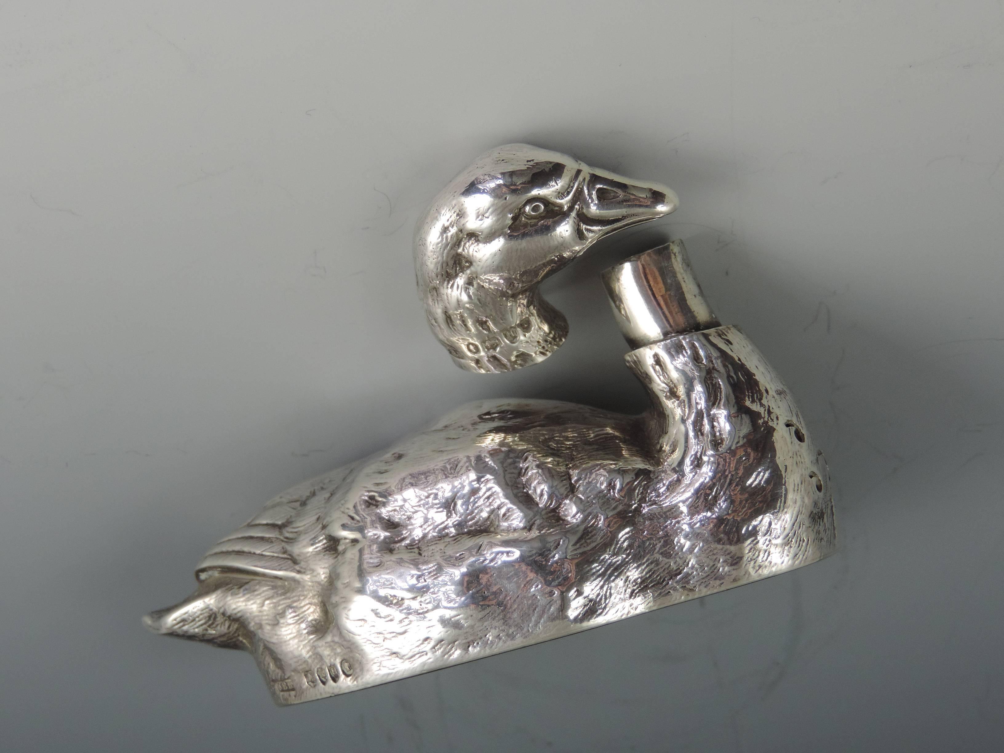 Late 19th Century Victorian Antique Silver 'Farmyard Goose' Novelty Pepper, London, 1883