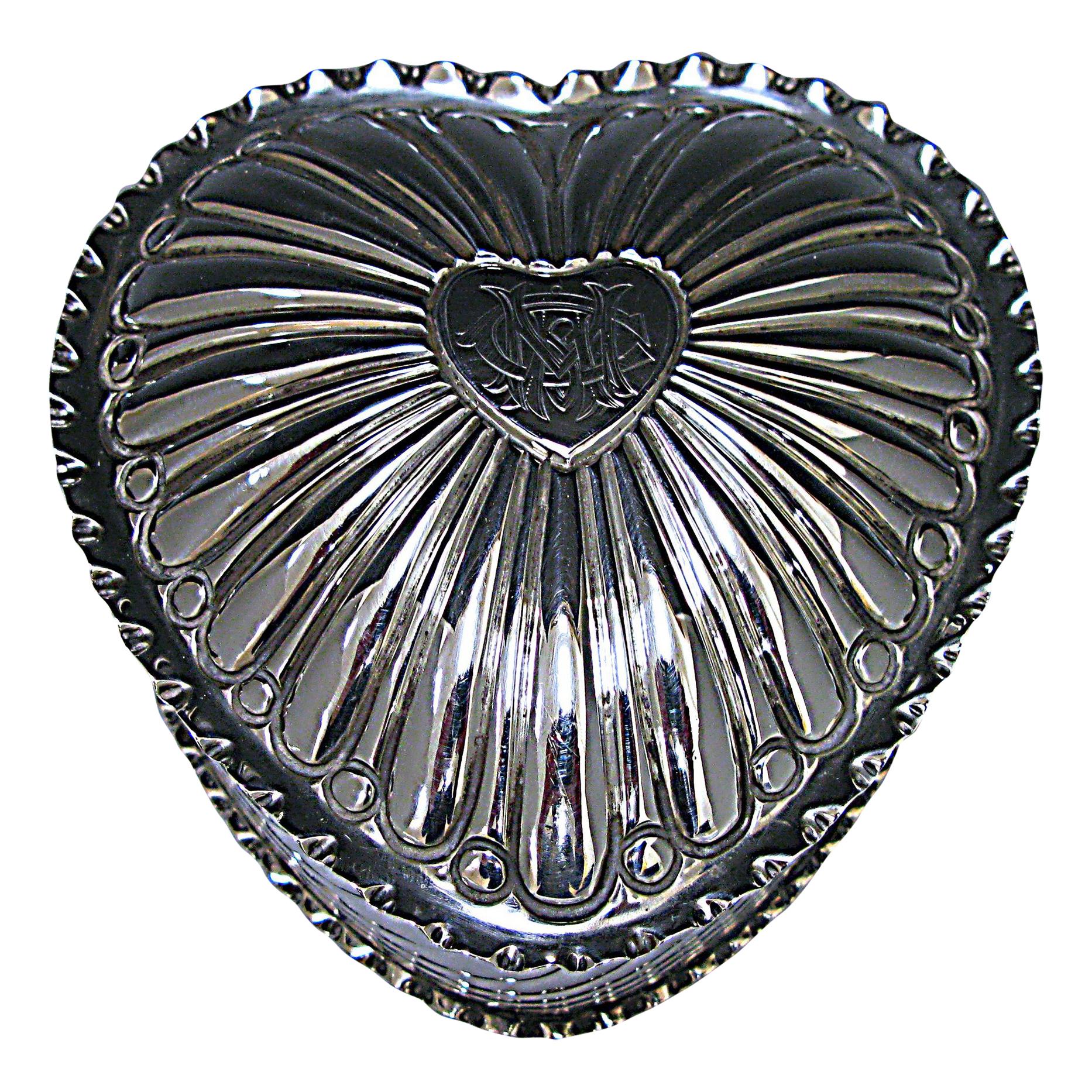 Victorian Antique Silver Heart Shaped Box For Sale