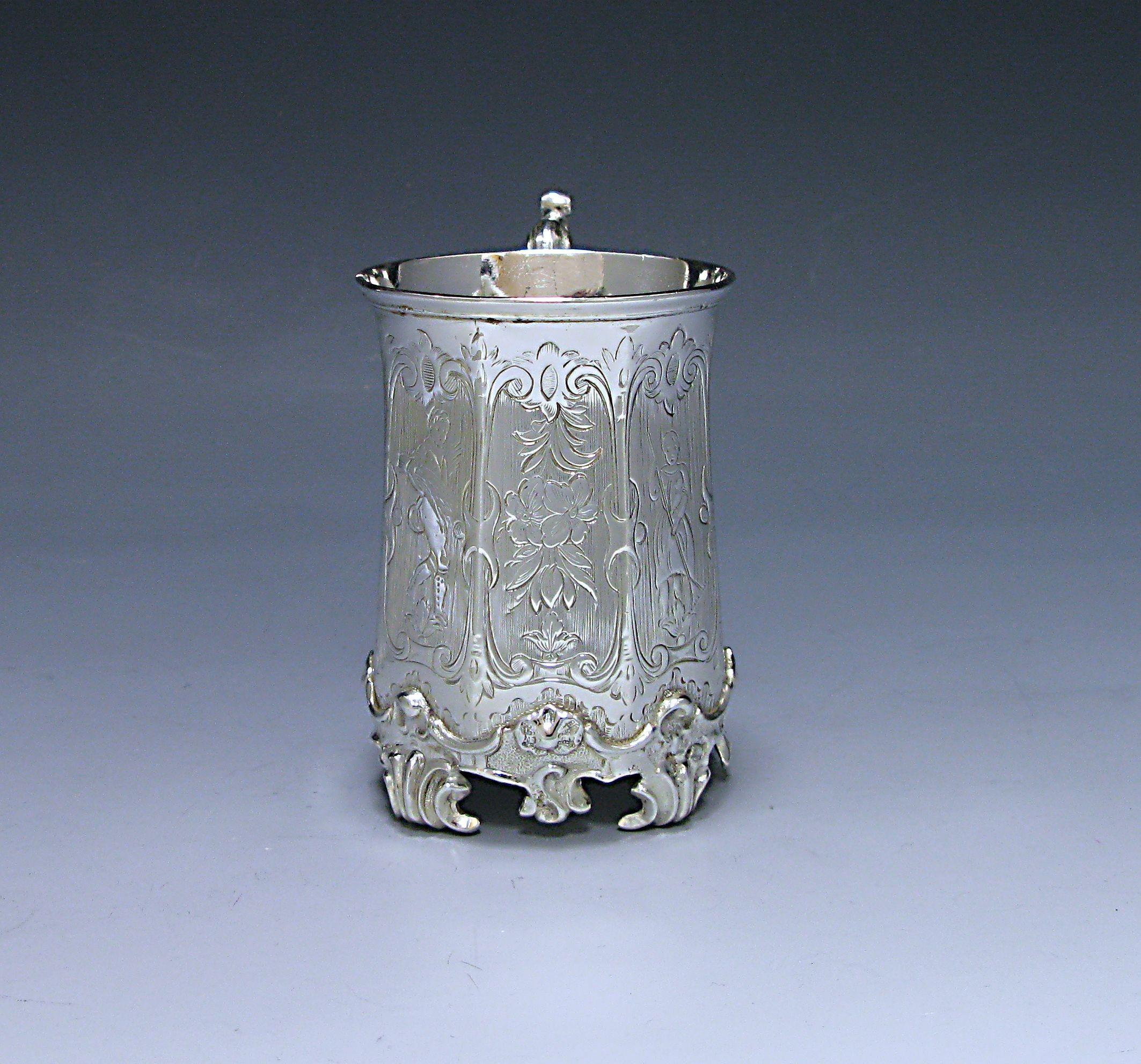 English Victorian Antique Silver octagonal sided Christening Mug For Sale