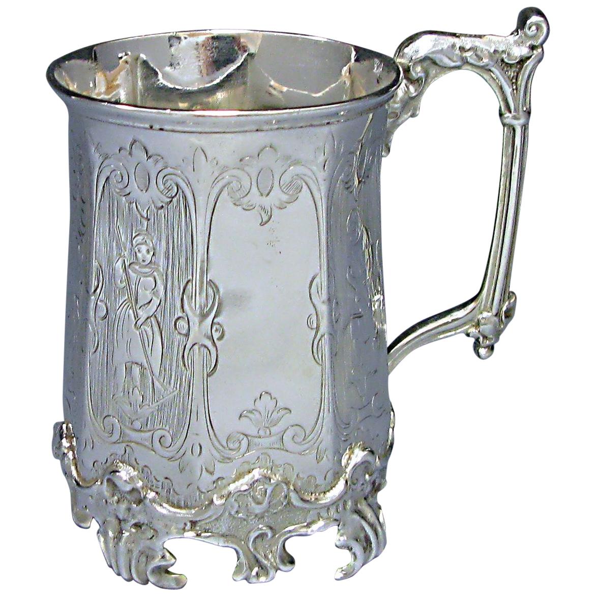 Victorian Antique Silver octagonal sided Christening Mug For Sale