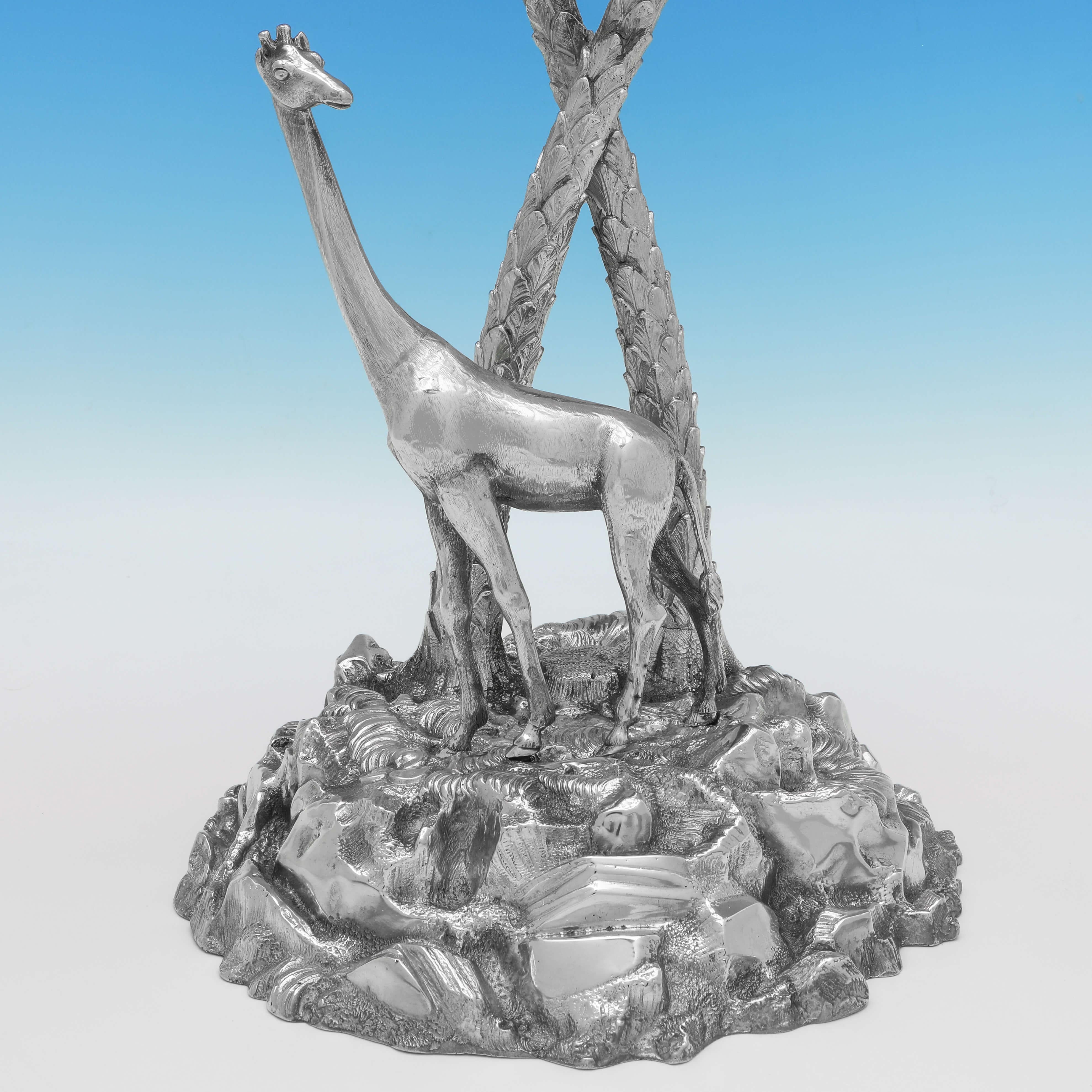 Victorian Antique SIlver Plated Palm Tree & Giraffe Centrepiece, Made c.1890 In Good Condition In London, London